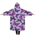 thumbnail image 2 of Oversized Wearable Blanket Hoodie,Purple Butterfly Pattern Sherpa Blanket Hoodie with Super Pockets,Super Warm Fuzzy Pullover for Women & Men, 2 of 6