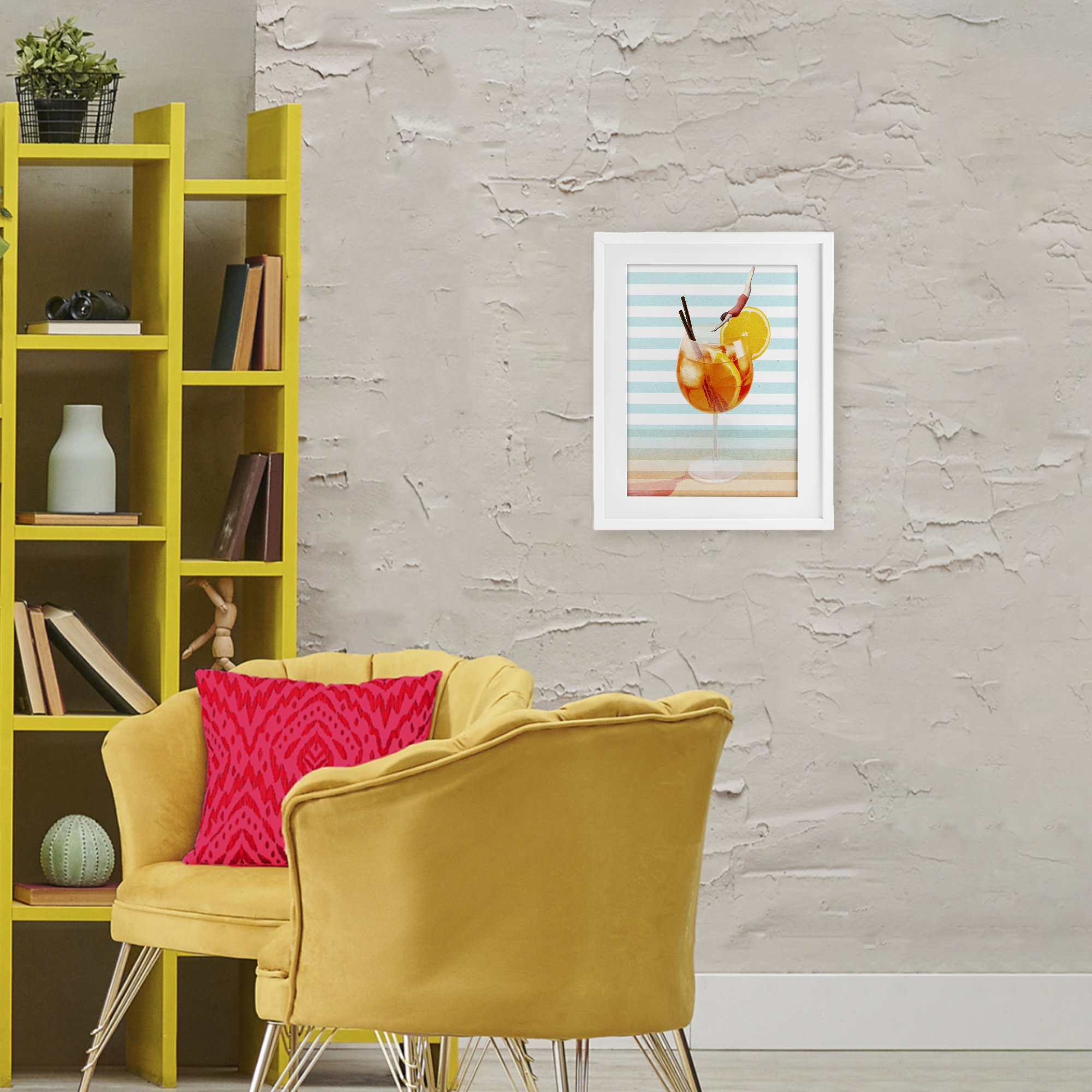 Spritz Cocktail Dive White Framed Print Under Glass, design by Lil' Rue