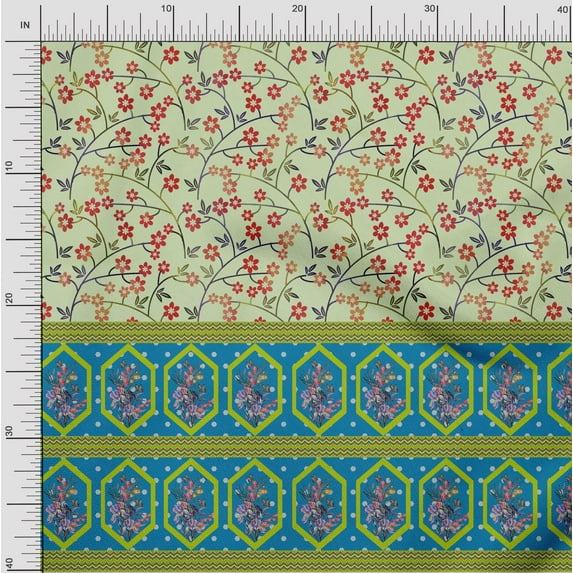 oneOone Cotton Poplin Fabric Geometric|Leaves & Floral Panel Print Fabric BTY 56 Inch Wide