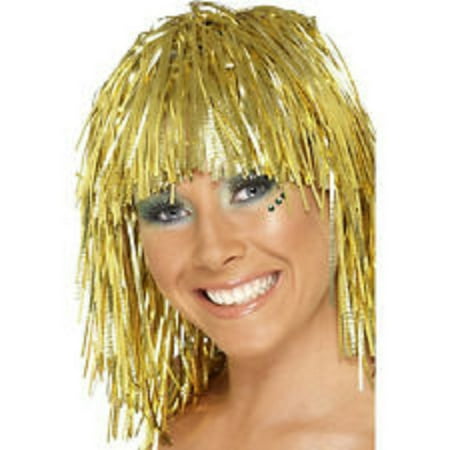 Metallic Tinsel Foil Short Wig Mardi Gras Masquerade Shiny Costume Accessory
