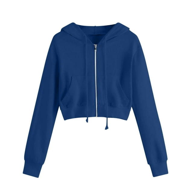 Timegard Chandails en Molleton pour Femmes Grande Taille à Capuche Zippée Courte Chandail à Manches Longues avec Poches