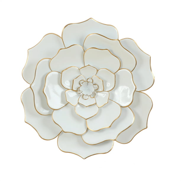 Luxen Home 24in Dia White Flower Metal Wall Sculpture Com - White Gold Flower Metal Wall Decor