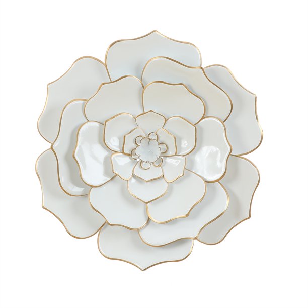 Luxen Home 24in Dia White Flower Metal Wall Sculpture Com - White Gold Flower Metal Wall Decor Luxen Home 24in Dia White Flower Metal Wall Sculpture Com - White Gold Flower Metal Wall Decor