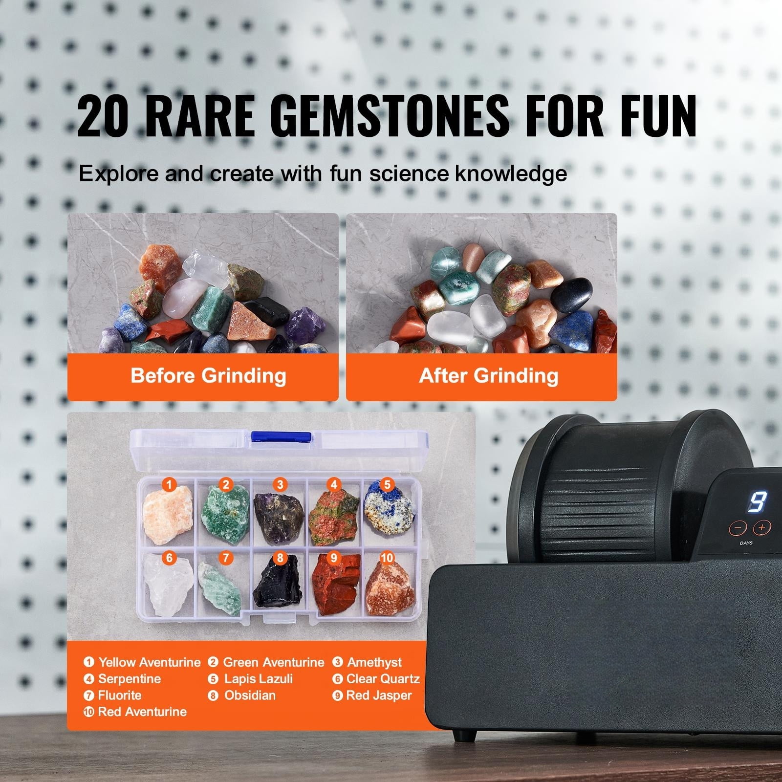 BENTISM Rock Tumbler Kit, Hobby Edition Includes Rough Gemstones with Durable 3 lb. Barrel, and 4 Polishing Grits, Great STEM Science Kit for Geology Enthusiasts, Rock Polisher, black
