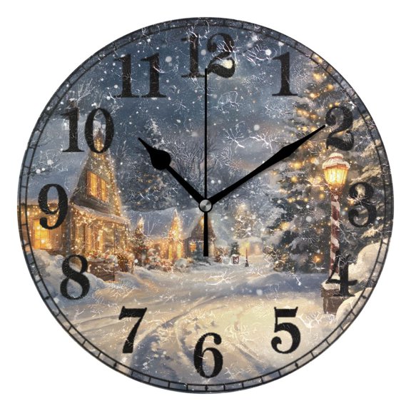 Christmas Vintage Winter View Silent Wall Clock 10" Non-Ticking Battery Clock