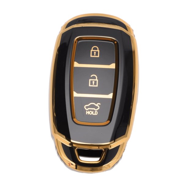 Funda de llave de coche de silicona TPU con borde negro y dorado para Hyundai i10 - Funda de control remoto de 3 botones
