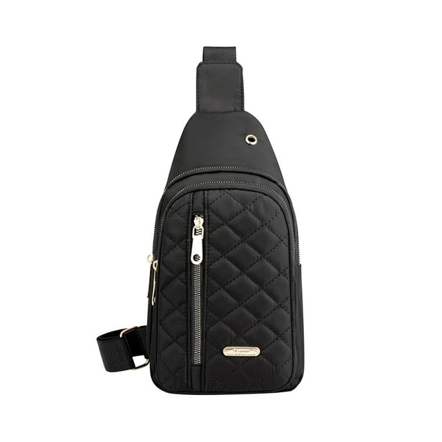 Bwiyojiz 6.69x1.96x11.81" Fashionable Embroidery Diamonds Shoulder Bag Large Capacity Watertight Backpack with Data Hole Home Storage & Organization, Polyester, Black, Gifts for Yourself