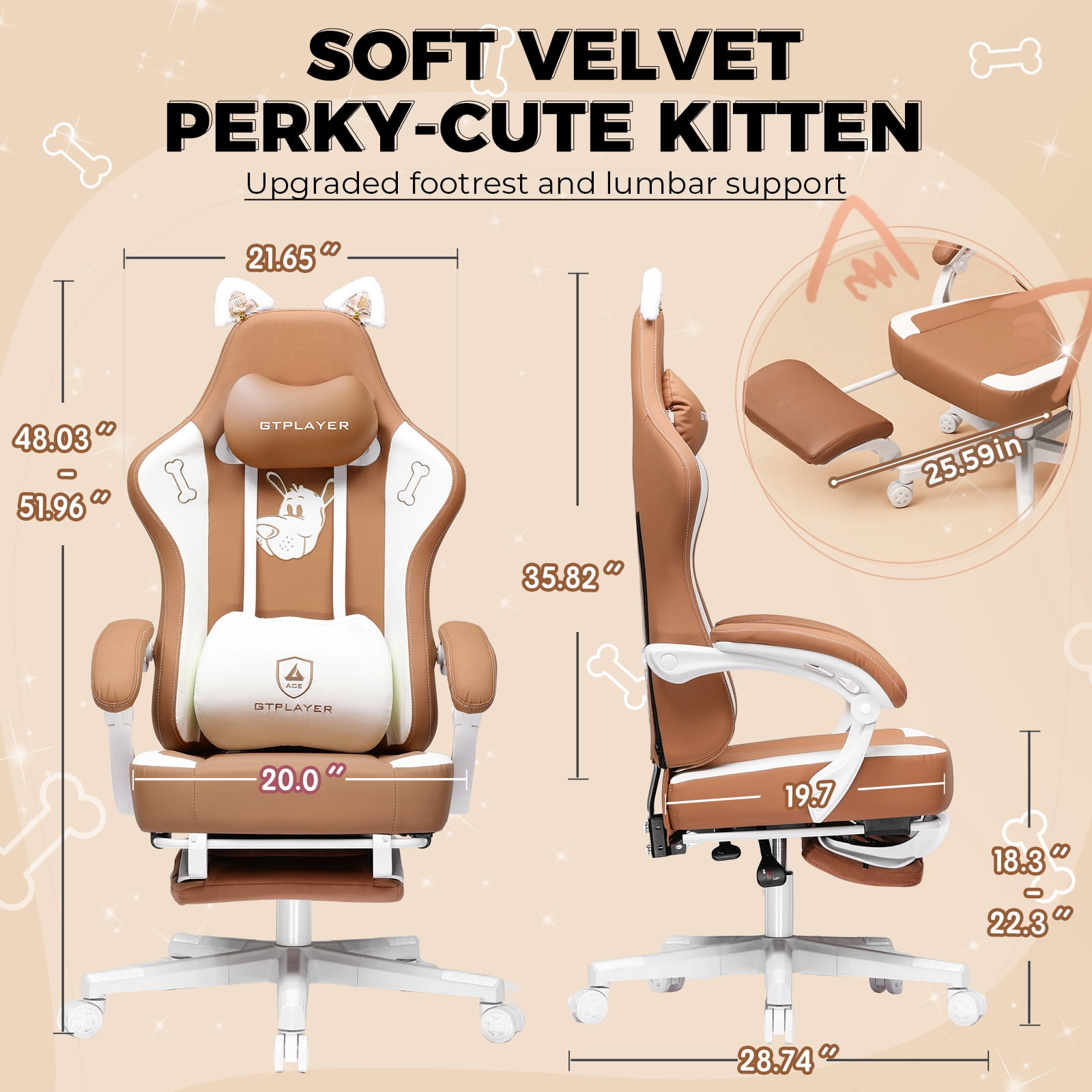 LUCKLIFE Cute Gaming Chair with Cat Paw,Computer Chair with Footrest, Reclining PC Game Chair for Girl, Teen