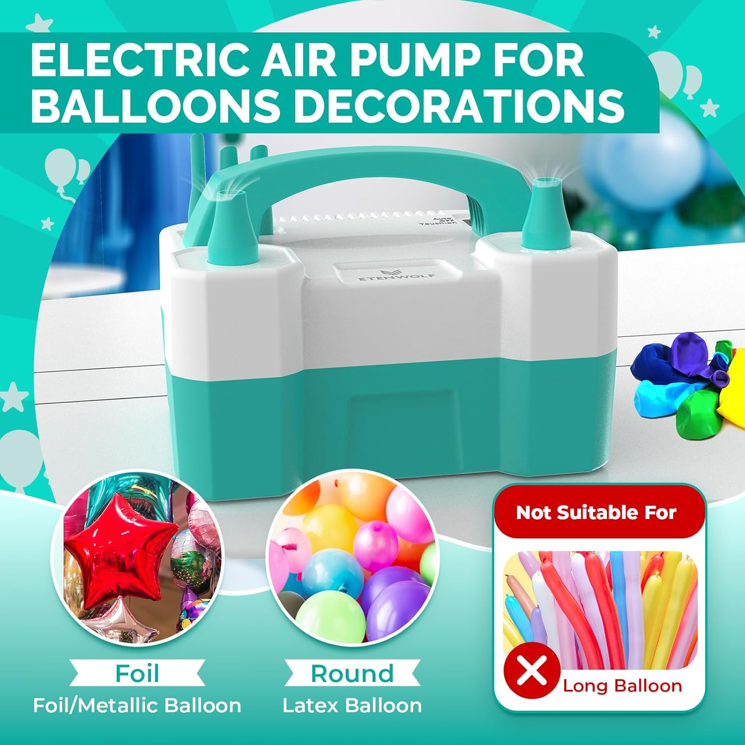 ETENWOLF Electric Balloon Pump 550W Dual Nozzle photo 2