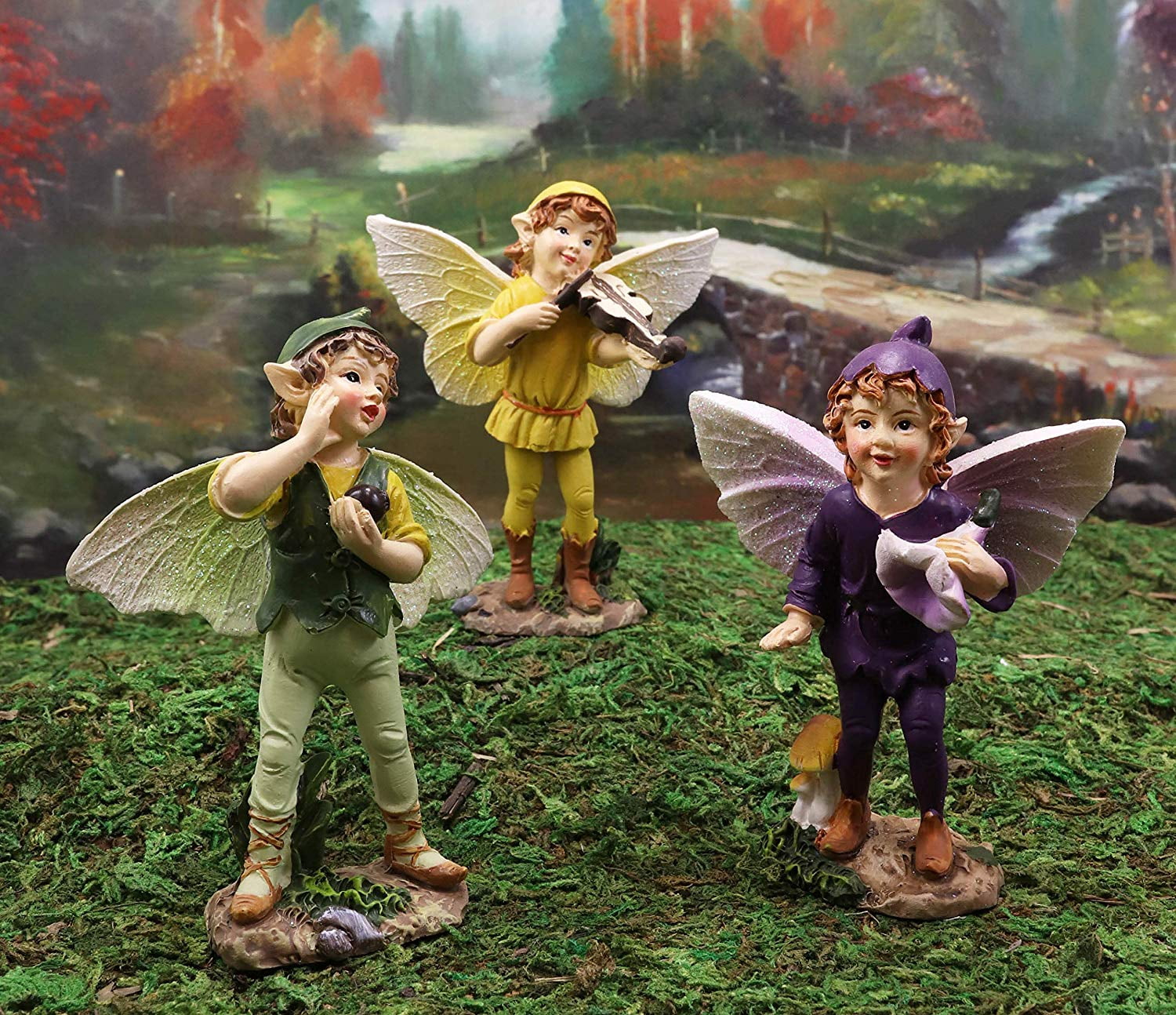 Ebros Set of 3 Fairy Garden Boy Fairies in Morning Violin Serenade