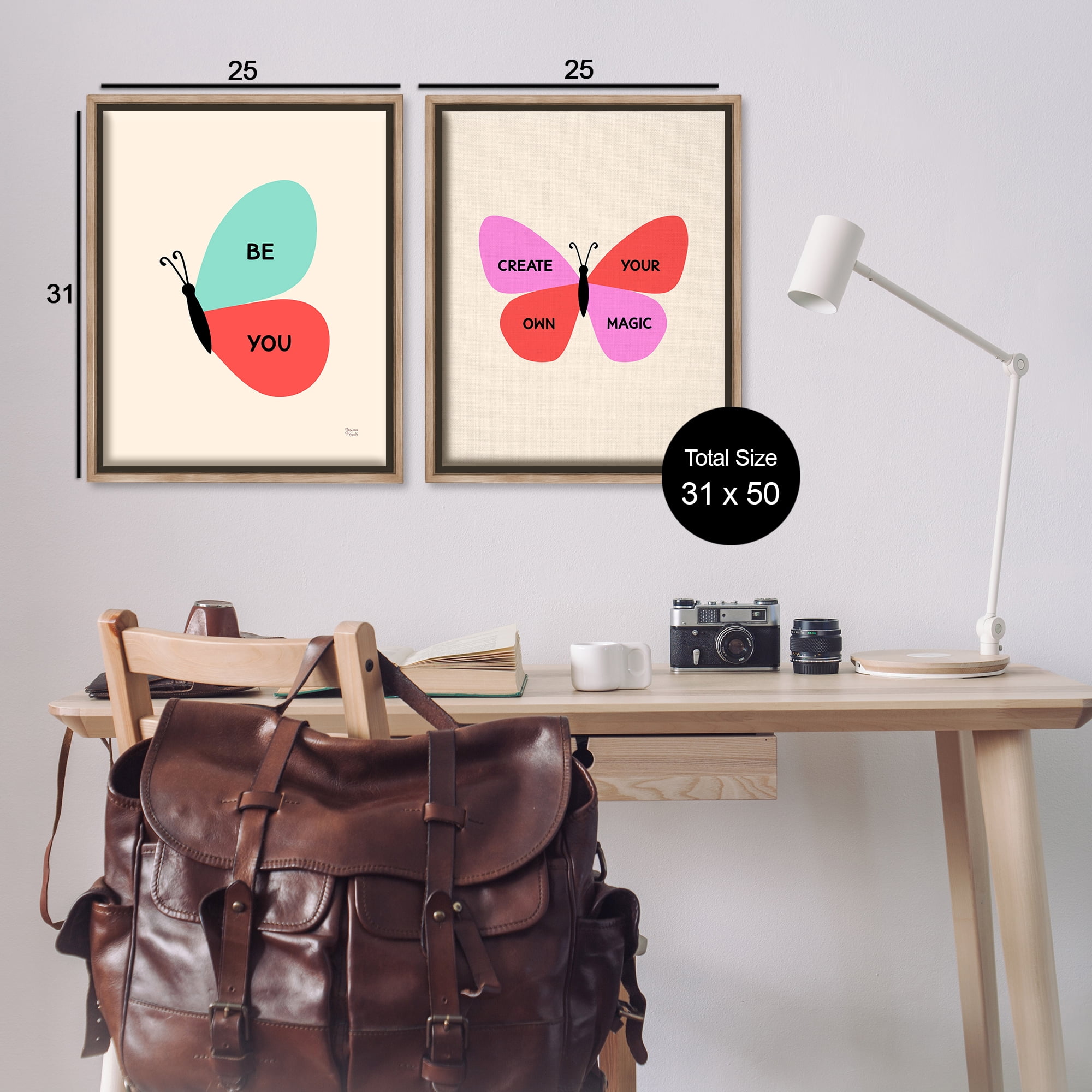 Stupell Industries Inspiring Butterfly Sentiments Animals Painting Brown Floater Framed Canvas Art Print Wall Art, 31 x 25, Set of 2