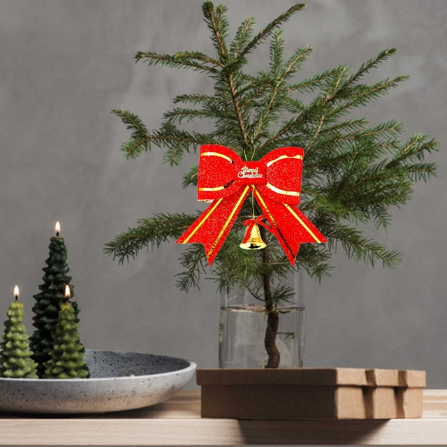 2 X Red And Christmas Tree Bows Bow Decoration Gift Ornament Merry XMAS