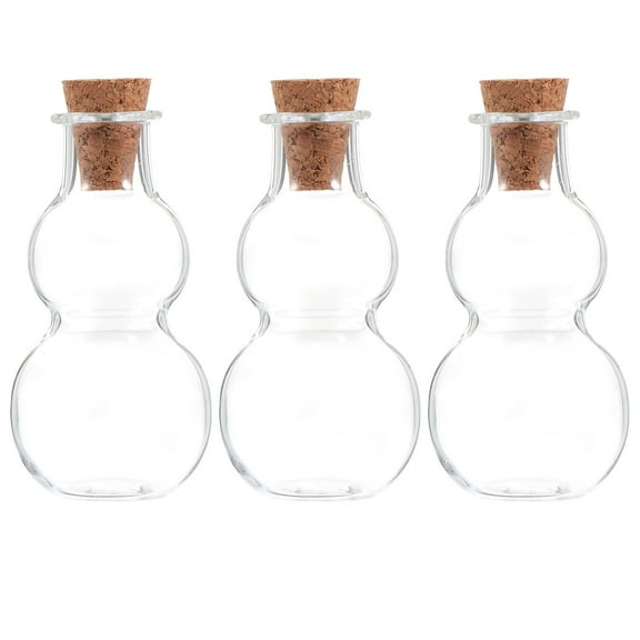 3pcs Gourd Shape Message Jars Corked Glass Wishing Bottles DIY Decoration Bottles