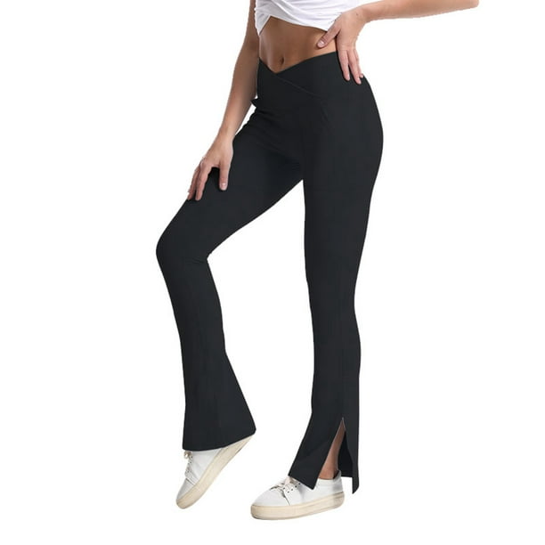 Yoga Pants Side Slit V Waist Flare Tummy Control Elastic Pure