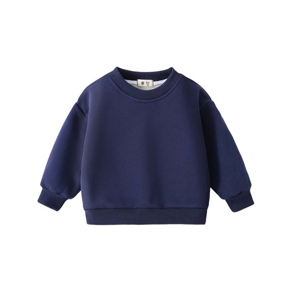 Khunlpohl 1-10 Years Kids Cotton Tops Long Sleeve Crew Neck Solid Color Sweatshirts Fleece Loose Casual Sweatshirt