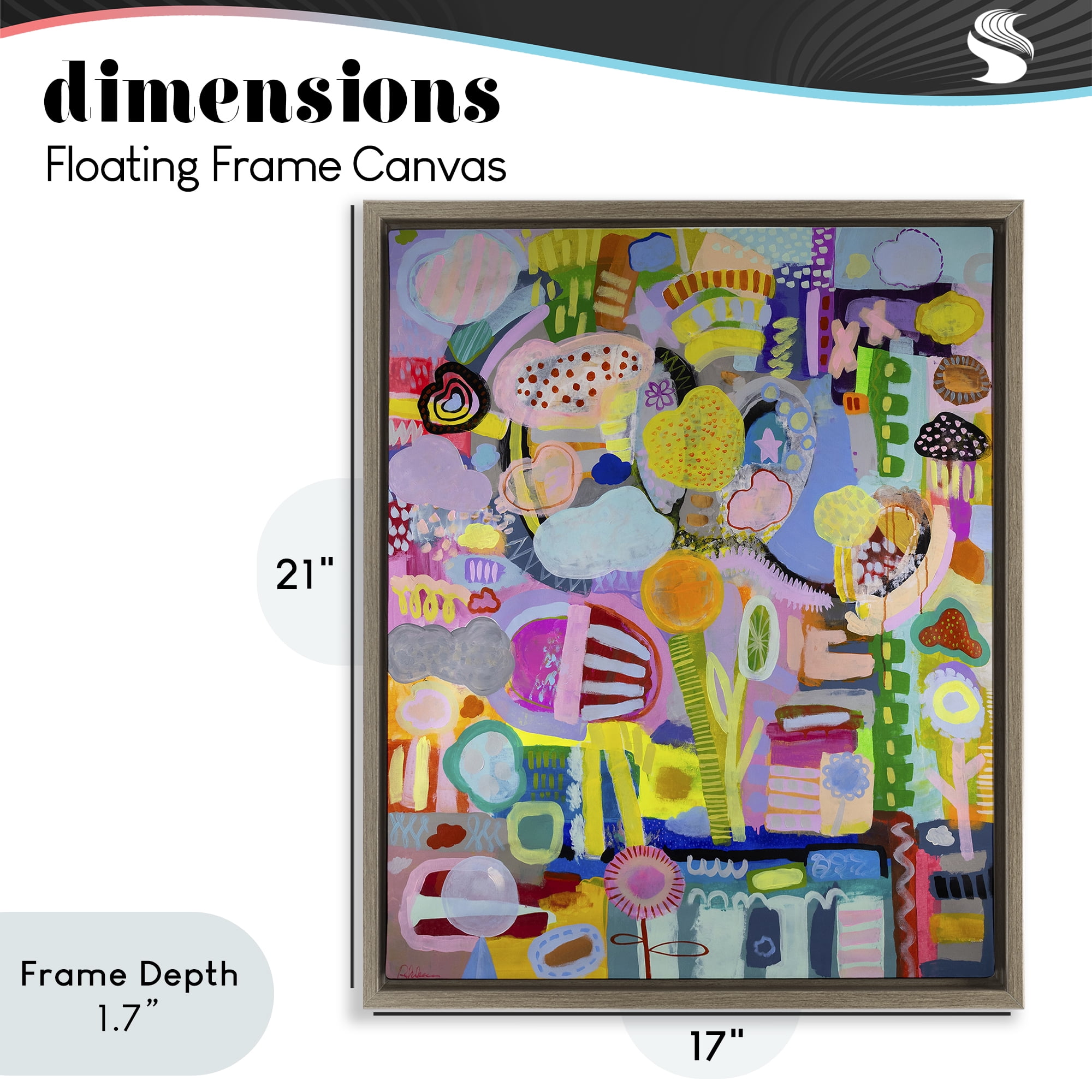 Stupell Industries Big Happy Whimsical Collage Brown Framed Floater Canvas Wall Art, design by Mary Robertson