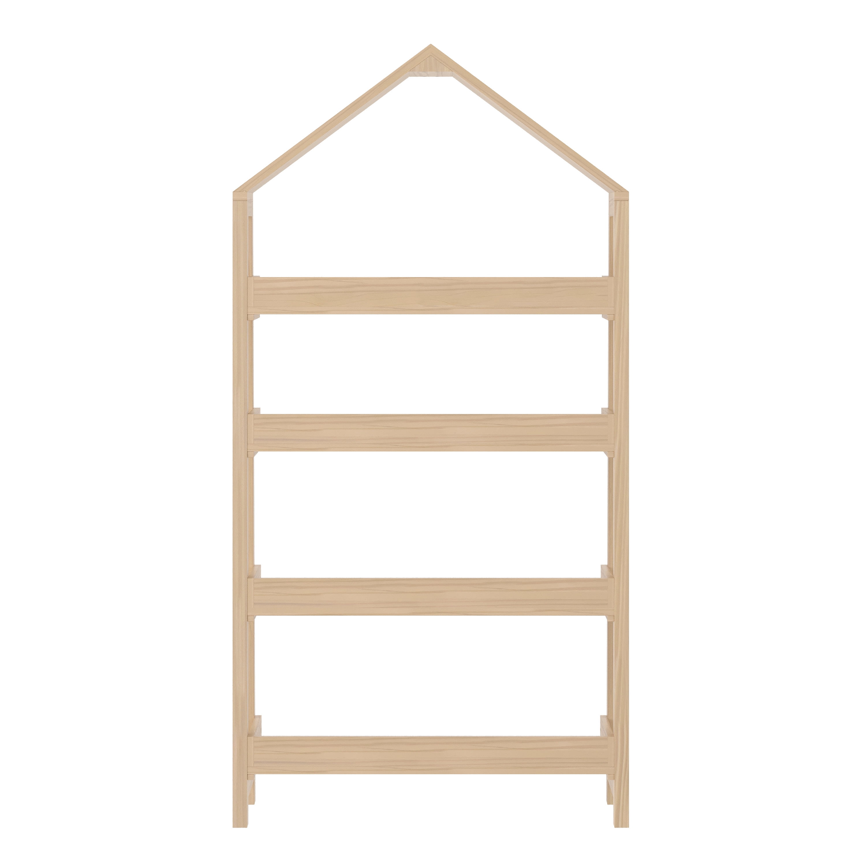 Buzz & Bloom Kids Open-Style Wooden Bookshelf with 4 Shelves and Covered Triangular Top, Natural