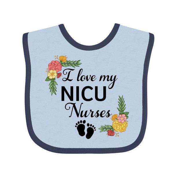 I Love My NICU Nurses with Baby Footprints and Flowers Baby Bib