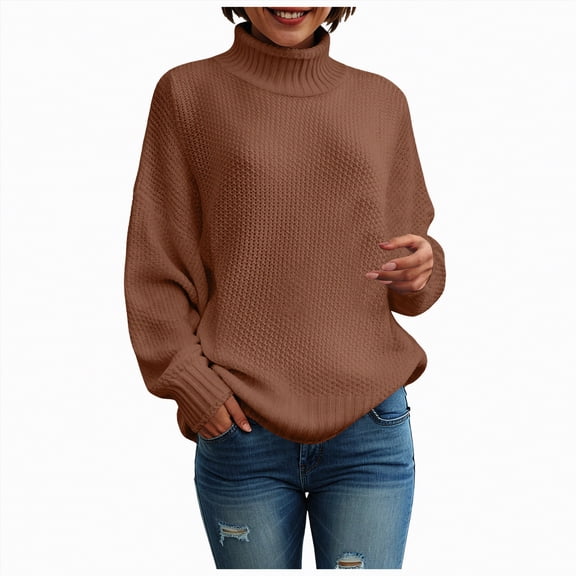 Rotm Women's Turtleneck Oversized Sweaters Long Batwing Sleeve Spilt Hem Tunic Pullover Knit Tops Turtle Neck Sweater For Women Coffee,XXXXL
