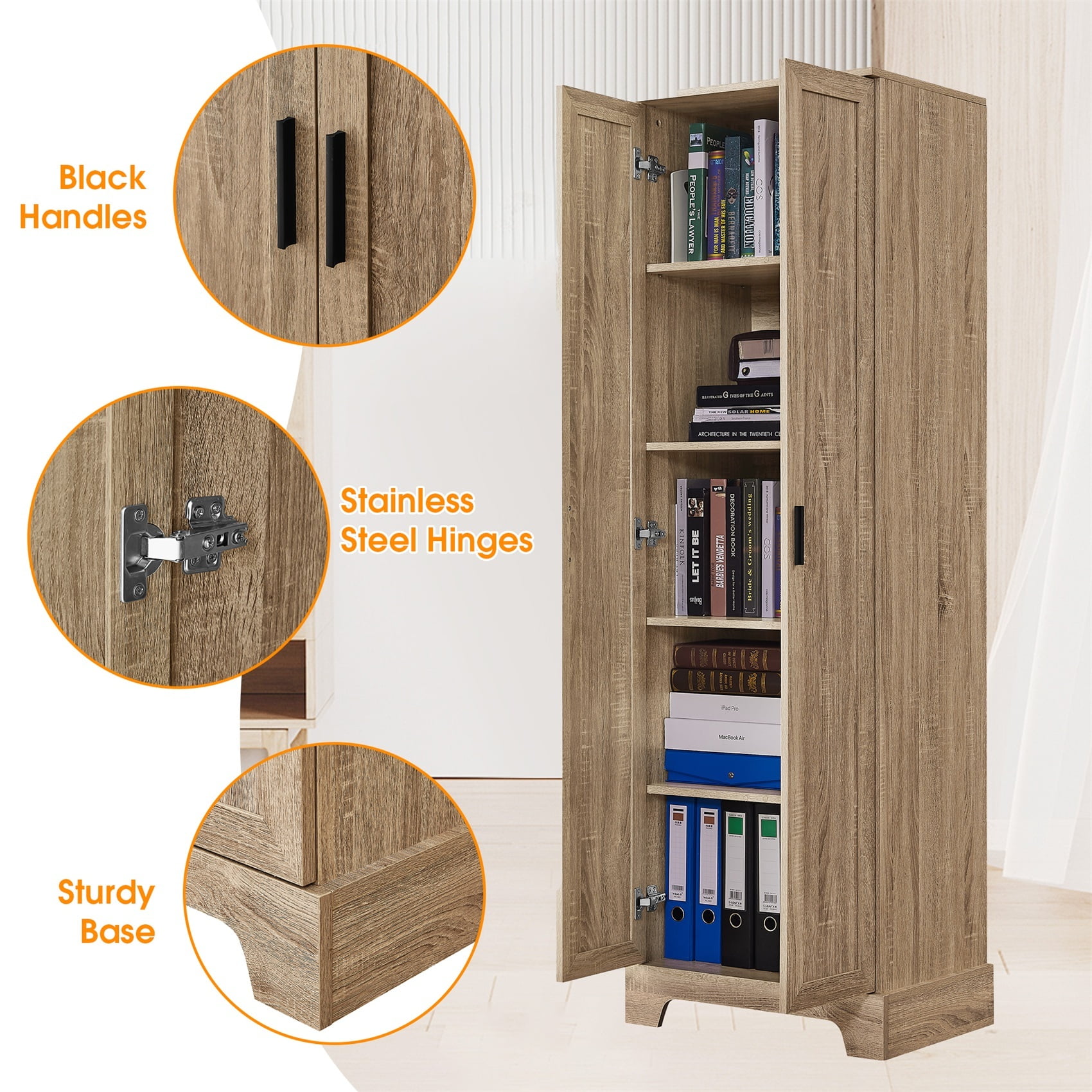 Alvantor 70" Storage Cabinet with Adjustable Shelf, Freestanding Wooden Bathroom Cabinet for Bathroom Living Room Brown