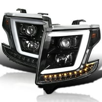 Spec-D Tuning Jet Black LED Light Bar Projector Headlights Compatible with 2015-2020 Chevy Tahoe, Suburban, Left Right Pair Headlamps Assembly