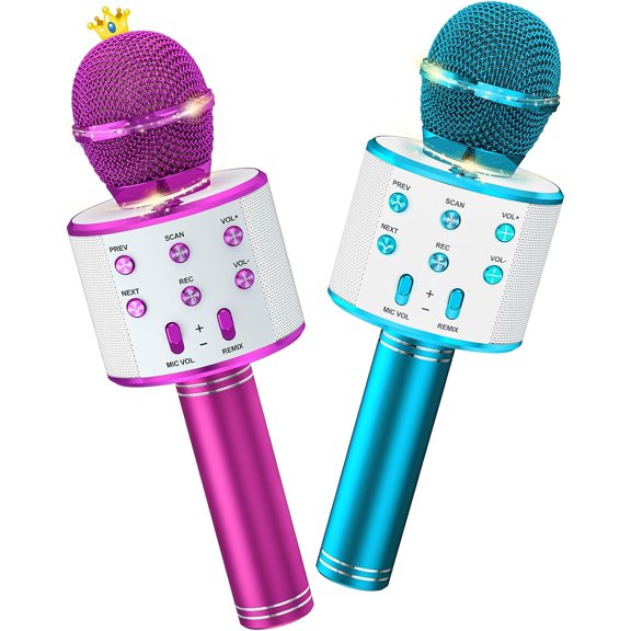 BONAOK 2 Pack Kids Karaoke Microphone,Wireless Bluetooth Karaoke Microphone for Singing, Portable Handheld Mic Speaker Machine,Birthday Gifts Toys for Girls Boys Teens(Blue & Purple)
