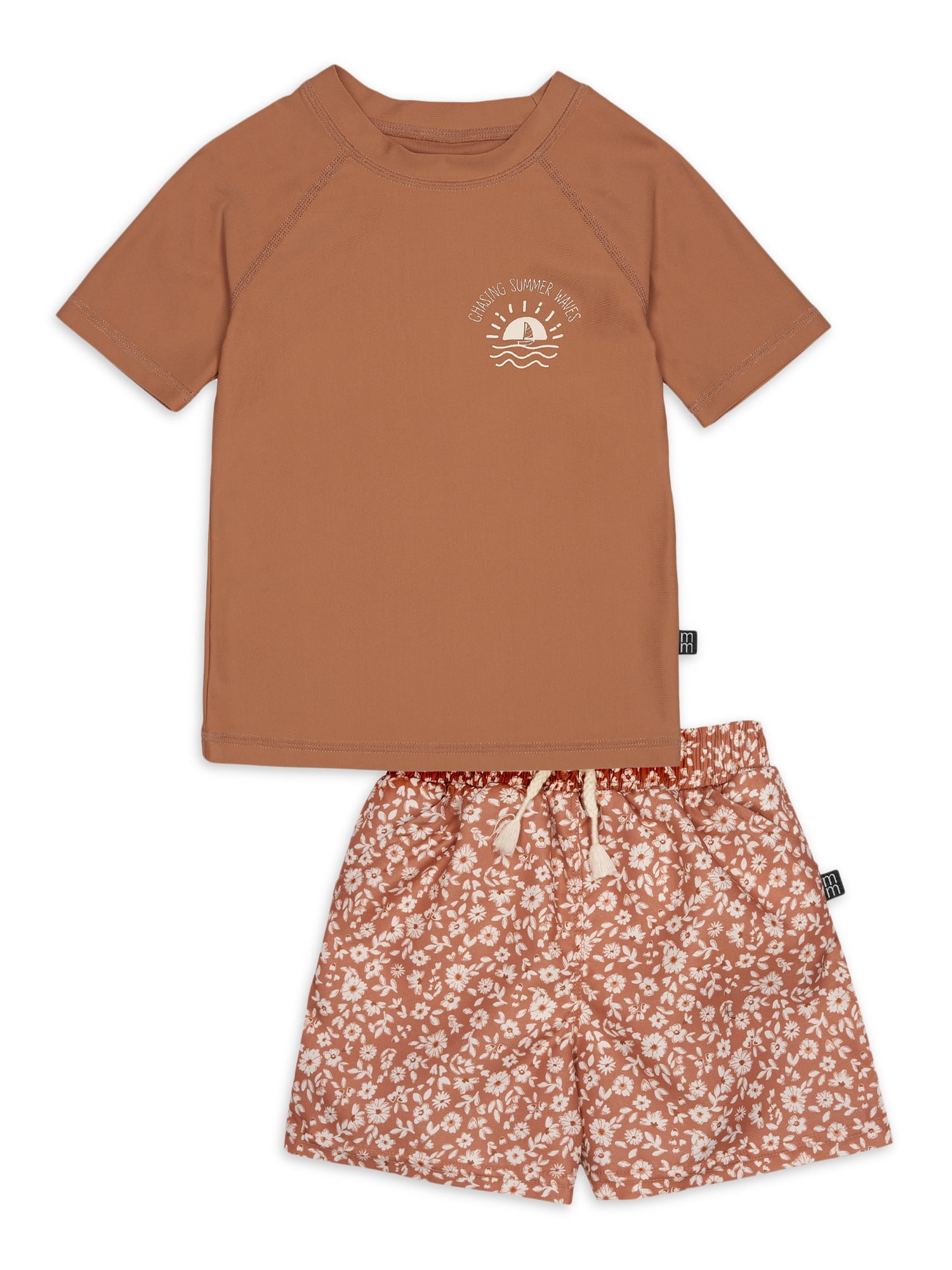 Modern Moments By Gerber Toddler Boy Rashguard and Swim Trunks Set, 12M-5T