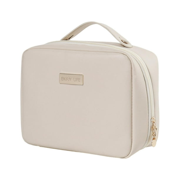 Bolsa de maquillaje de viaje,Bolsas de cosméticos,Organizador de herramientas cosméticas,Estuche de transporte compacto de tres brochas de maquillaje Beige