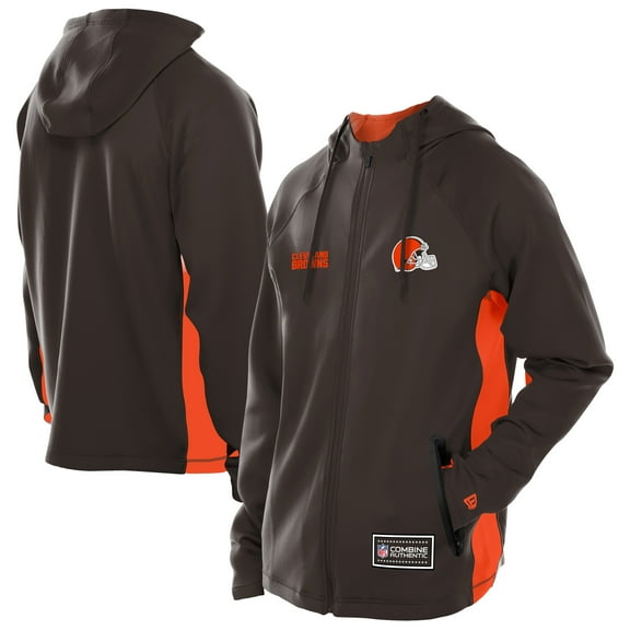 Men's New Era  Brown Cleveland Browns Combine Authentic Raglan Scuba Full-Zip Hoodie