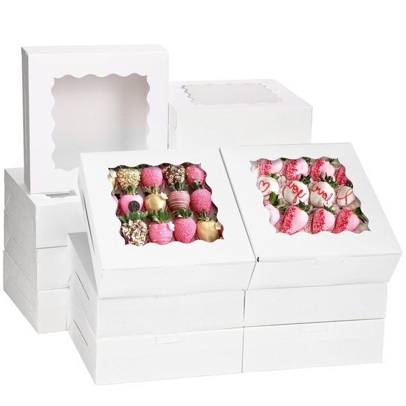 Cajas para panadería Moretoes, 30 unidades, 20 x 20 x 6 cm, blancas con ventana