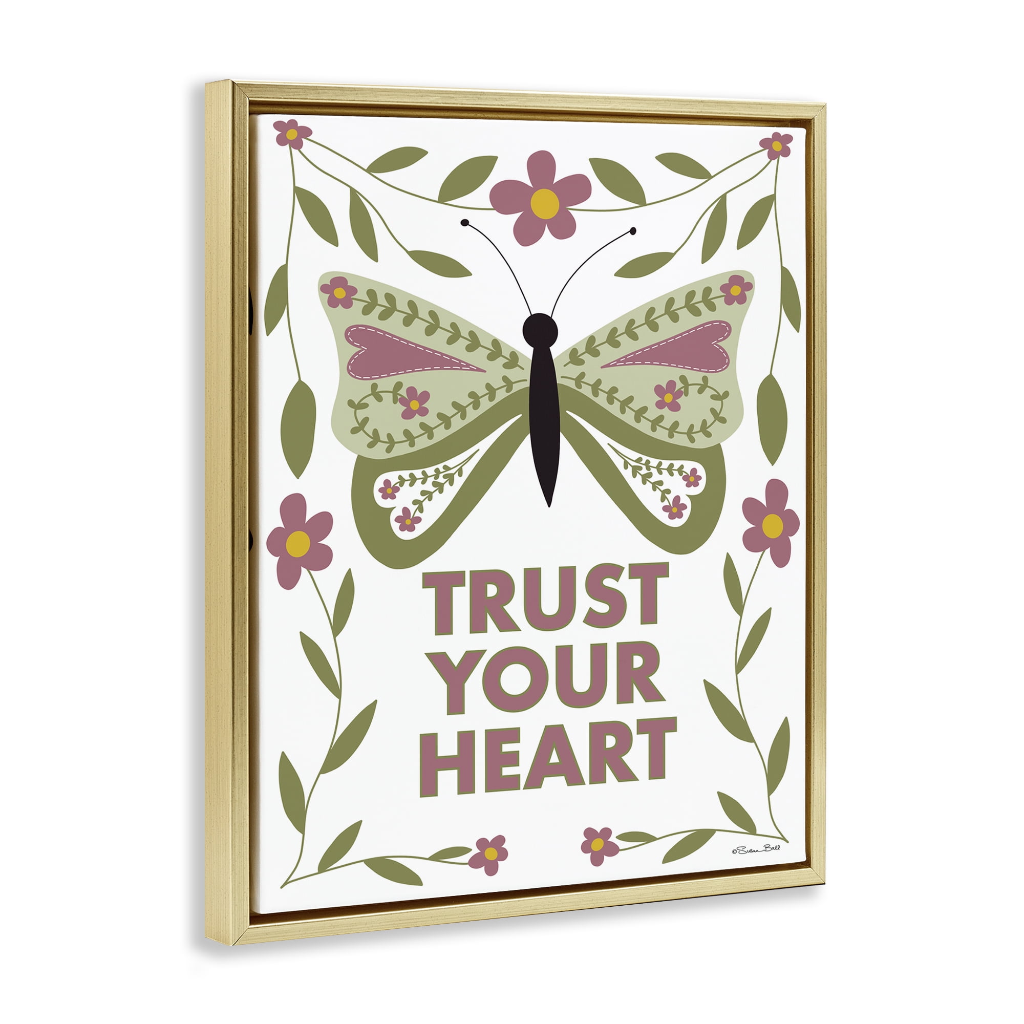Stupell Industries Trust Your Heart Symmetrical Gold Framed Floater Canvas Wall Art, design by Susan Ball