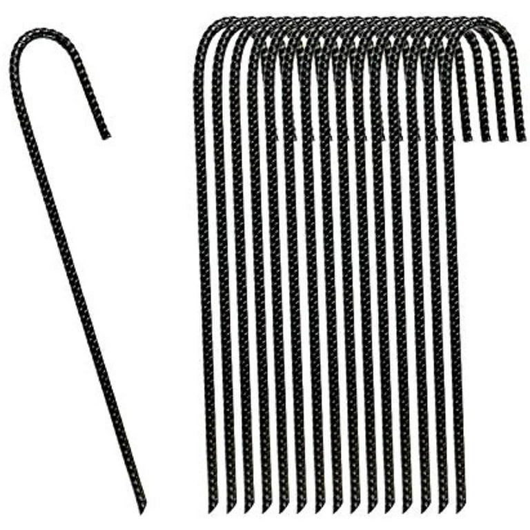 Urbalabs 16 Inch Ground Anchor Rebar Stakes Heavy Duty J Hook Curved Steel  Metal Ground Anchors for Camping Trampolines Bounce Houses Inflatables  Garden Chisel Point End Hammer (Black 16 Pack) 