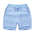 thumbnail image 2 of ITSAME Casual Shorts for Girls, Elastic Waist with Pocket Drawstring Fashion Cotton Comfortable Shorts Light Blue 3T, 2 of 5