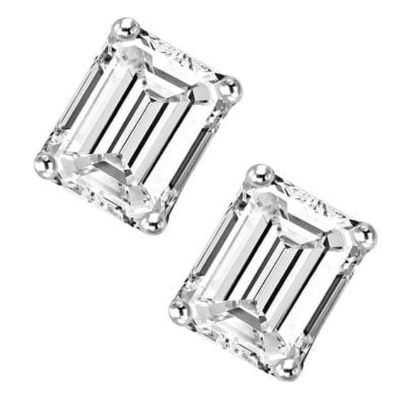 Diamond Essence Stud Earrings with Emerald cut Stones - WED561- 1 Carat