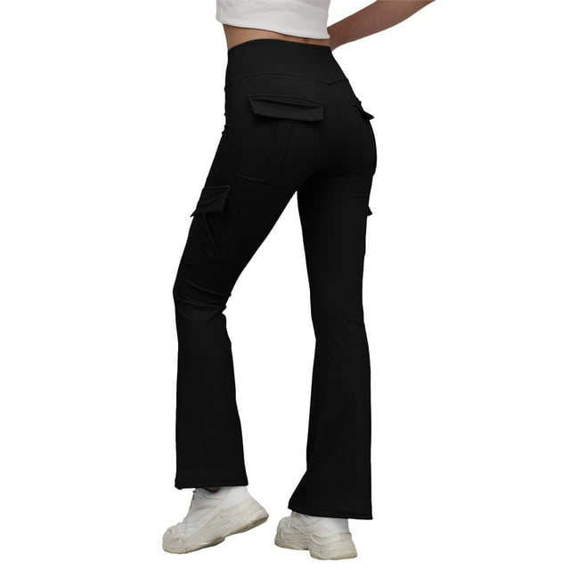Pantalones casuales acampanados con bolsillos para mujer - Athleisure/yoga, poliéster, todas las estaciones, S-XL