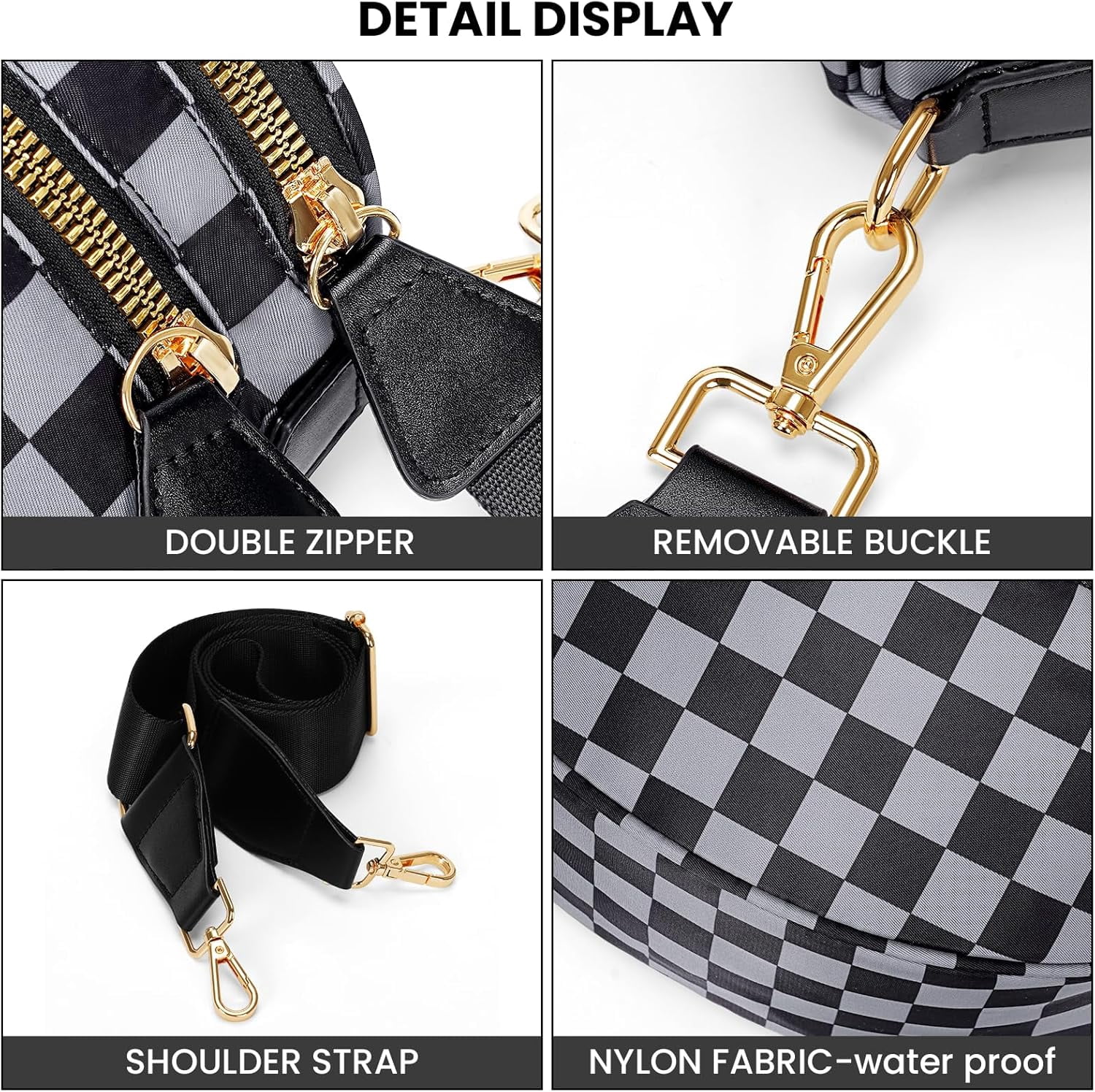 Checkered Crossbody Bag,Spacious Bum Bags for Women Nylon Crossbody Fanny Packs Checkered Purse Belt Wallet