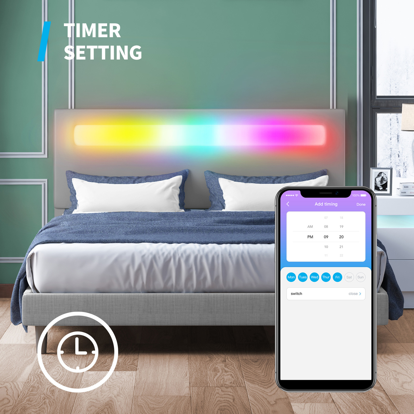 Mjkone Platform Bed Frame with Smart LED Strip Light, Full Size Bed Frame with RGB LED Headboard, RGB LED Light Controlled by Alexa or APP, Full Bed Frames Adjustable Lighting Effects (Full, Grey) - image 4 of 10