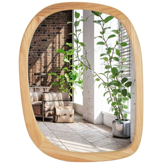 Americanflat 22" x 28" Natural Sycamore Modern Asymmetrical Wall Mirror