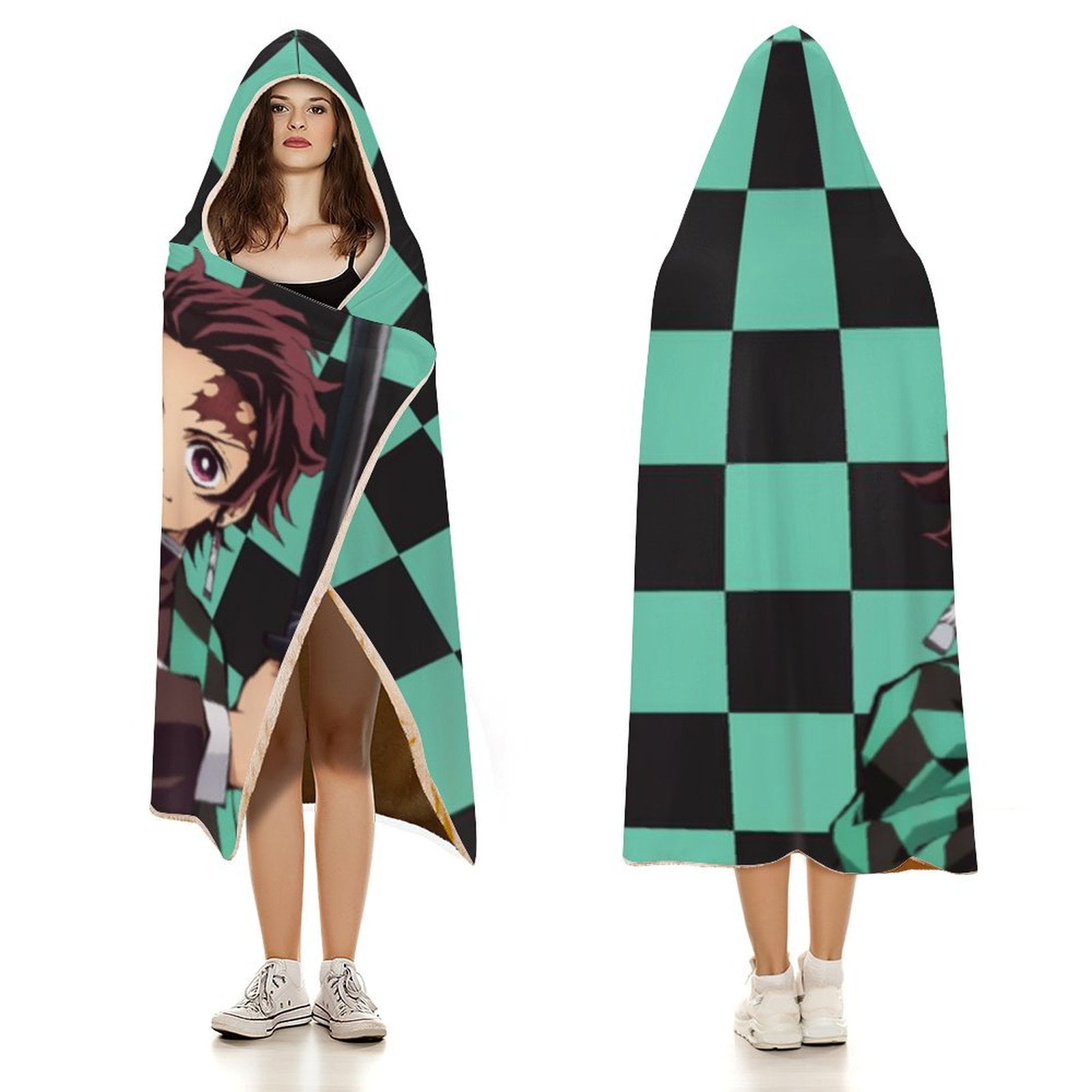 Demon Slayer Wearable Blanket Cloak Arctic Velvet Hooded Blanket Soft Fuzzy Hoodie Blanket Cape for Adults Kids 40"x50"