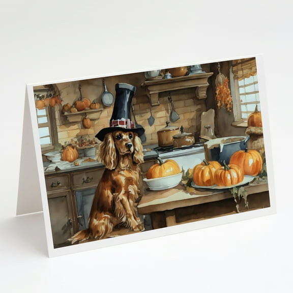 Cocker Spaniel Fall Kitchen Pumpkins Greeting Cards and Envelopes Pack of 8 7 in x 5 in