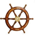 thumbnail image 4 of Nagina International Natural Wood Handcrafted Ship Wheel with Inlayed Brass Anchor and Rippets| Ocean Maritime Navy Decor (16 Inches), 4 of 6