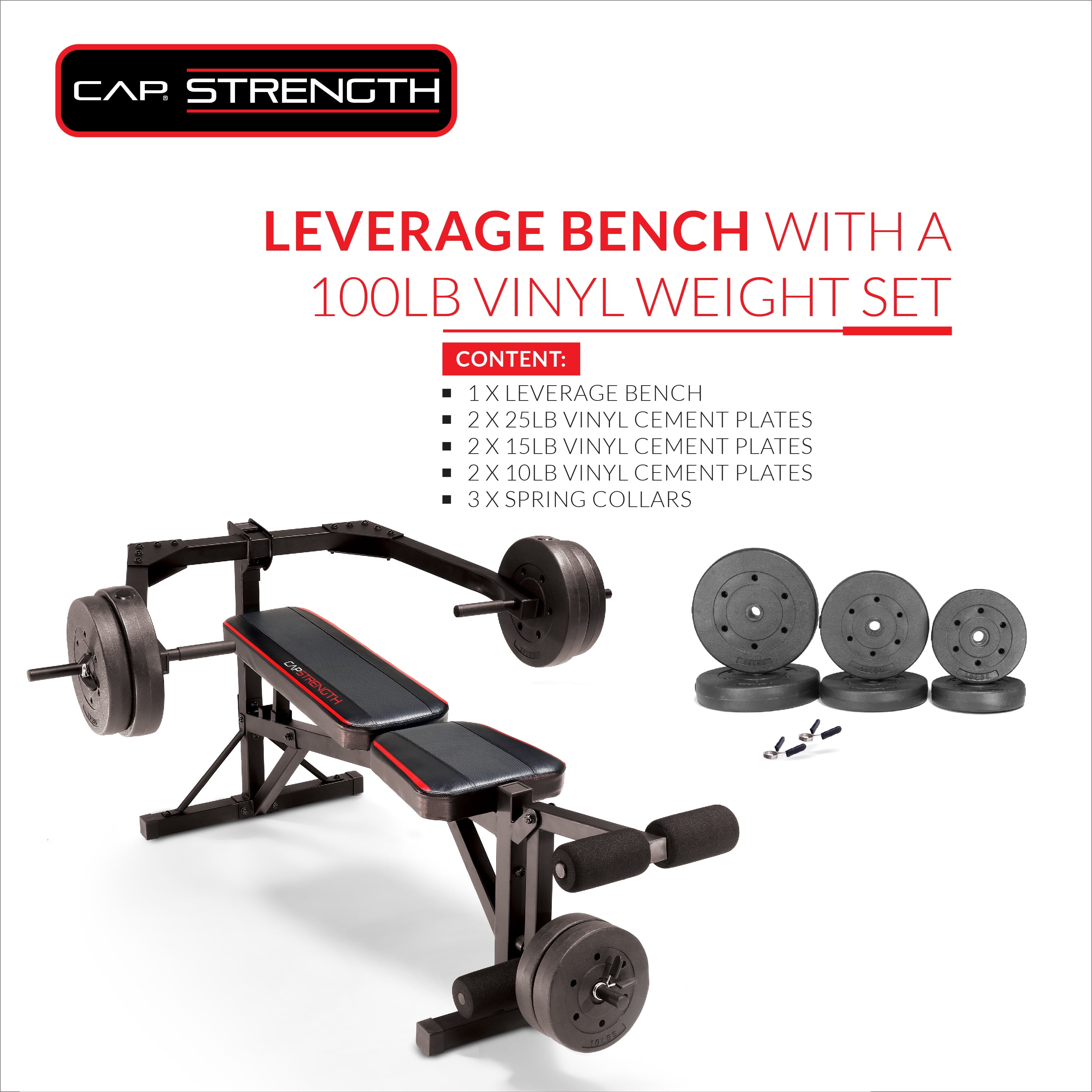 Cap Strength Standard leverage bench with 100lbs Vinyl Weight Plates