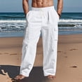 thumbnail image 6 of Men's Casual Cargo Pants Relaxed Fit Elastic Waist Drawstring Side Cargo Pockets Trouser Lightweight Work Pants White S, 6 of 7
