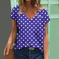 thumbnail image 2 of ZQGJB Summer Womens T-Shirts Dressy Casual Polka Dot Print Short Sleeve V Neck Graphic Tunic Blouse Loose Lightweight Comfy Pullover Tops Navy#03 XXL, 2 of 5