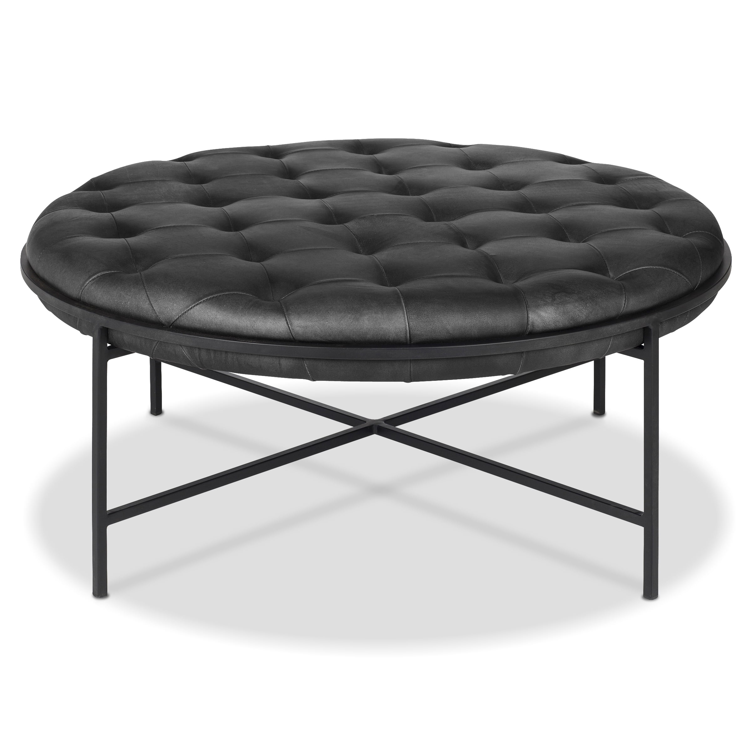 Round black 2024 leather ottoman