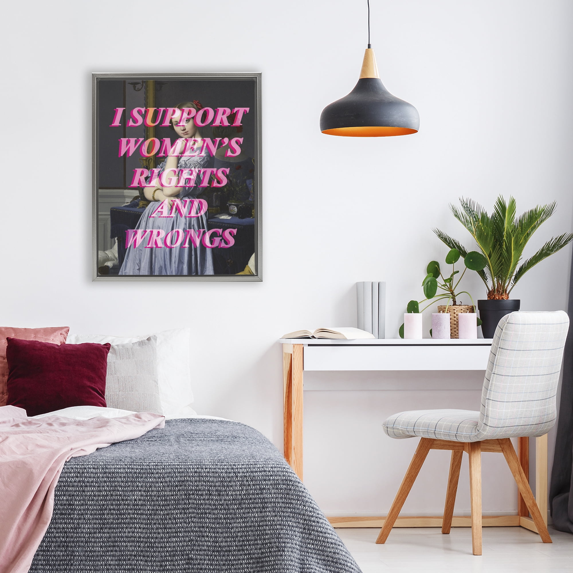 I Support Women's Rights & Wrongs Gray Framed Floater Canvas Wall Art, design by Lil' Rue