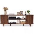 thumbnail image 6 of Dextrus 70 Inch Mid Century Modern TV Stand with Fluted Rolling Doors and Adjustable Shelves, Fits Up to 75 Inch TV for Living Room, Walnut, 6 of 10