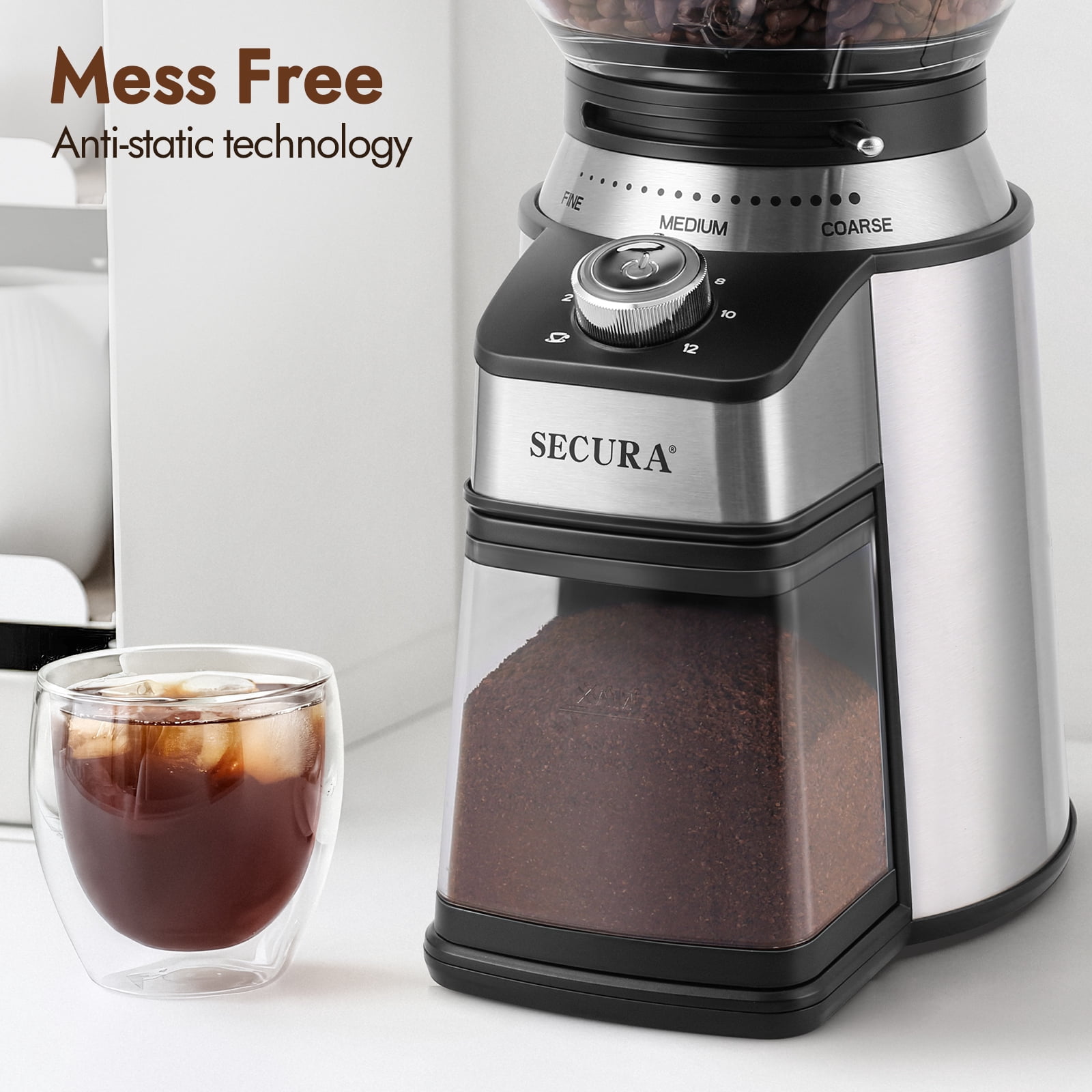 Secura Electric Conical Burr Coffee Grinder With 17 Grind Settings From French to Espresso, Black