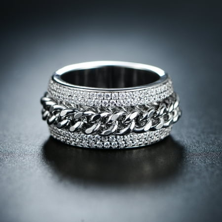 Austrian Crystal Crystal Elements 18kt White Gold-Plated and Silver Link Ring