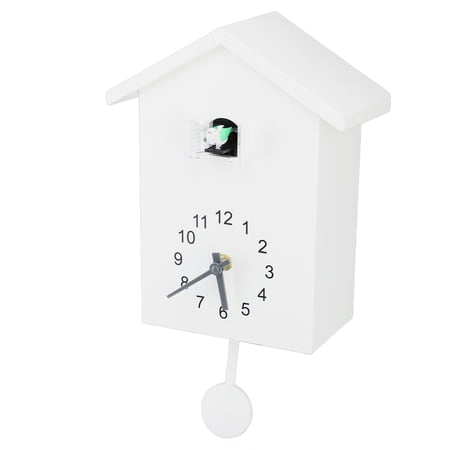 NFTIGB Bird House Wall Clock with Bird Voice Call, Nordic Style Pendulum Wall Hanging Clock for Office Bedroom Living Room Home Decor, Battery Operated Analog Display, 7.9 x 9.8 x 3.5 inches, White